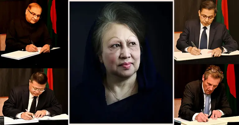 শোক বইয়ে বিভিন্ন দেশের কূটনীতিকদের স্বাক্ষর